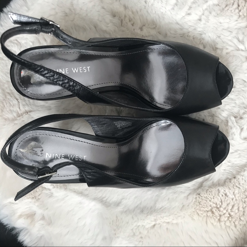 Nine West peep toe platform heels black